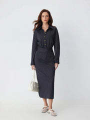 Striped Collar Button Front Maxi Dress