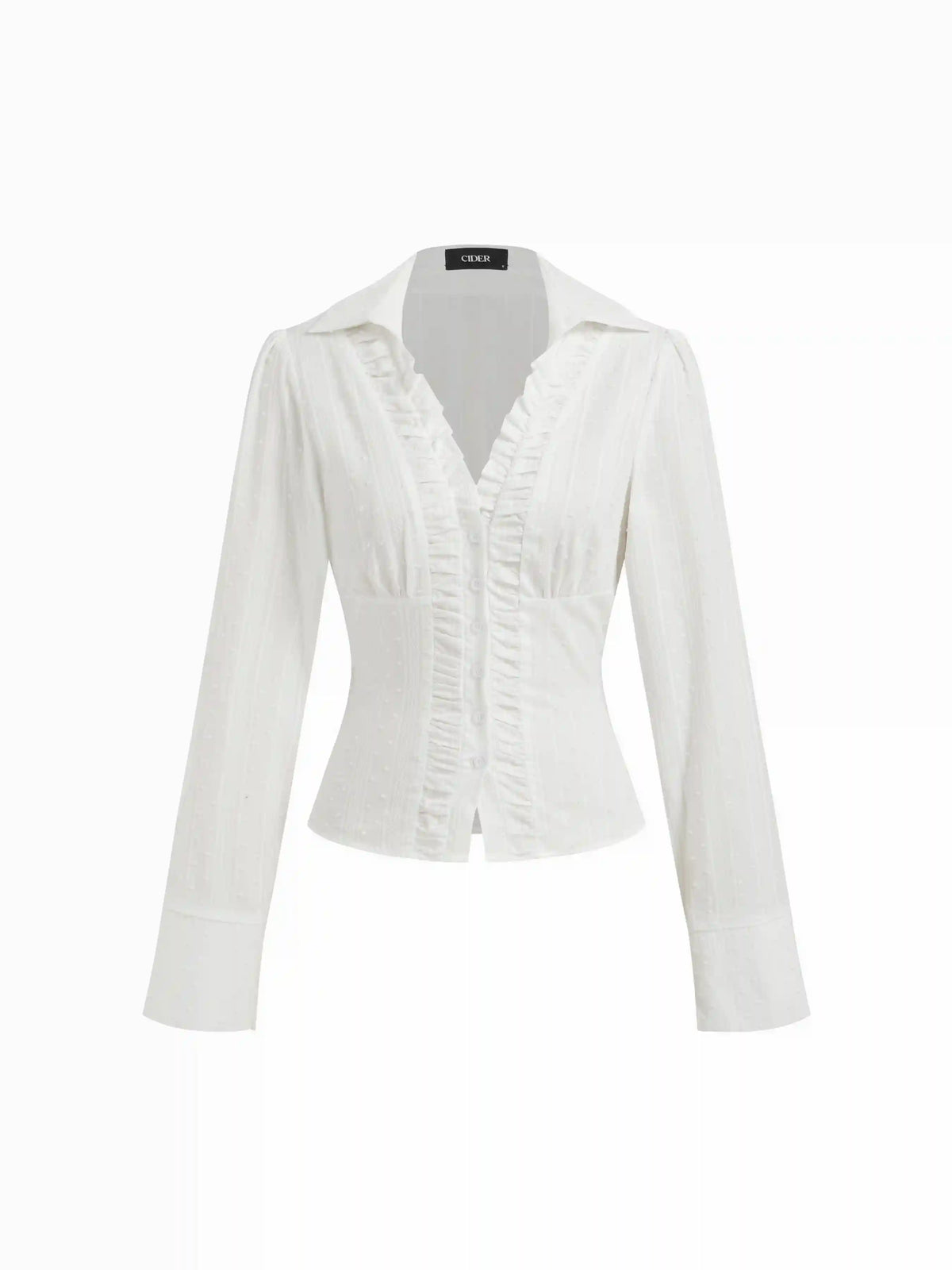 Cotton-blend V-neck Long Sleeve Lettuce Trim Bowknot Blouse