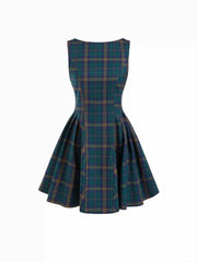 Plaid Bowknot Backless Ruffle Mini Dress