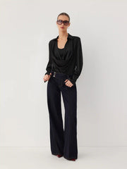 Satin Cowl Neck Blouse Bodysuit & Cami Top