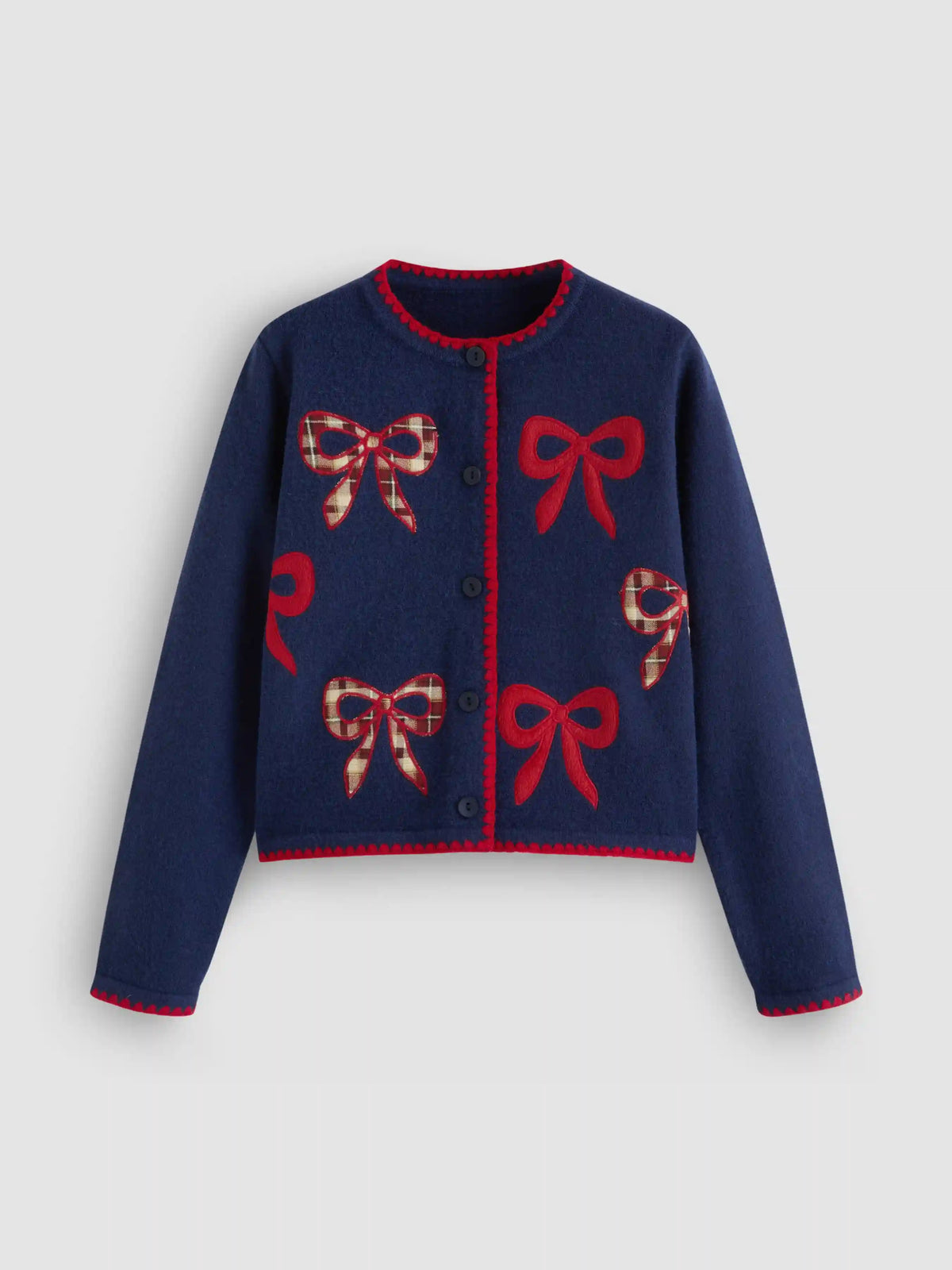 Knit Round Neckline Bowknot Applique Cardigan