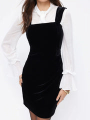 Velvet Square Neck Ruched Mini Pinafore Dress