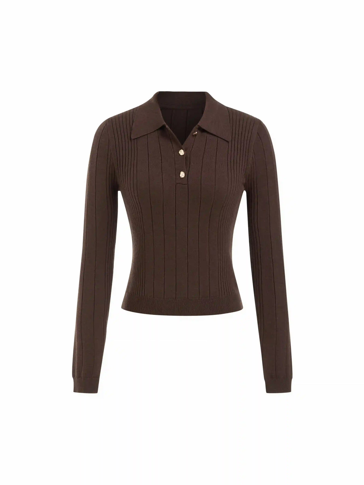 Knit Polo Metal Detail Long Sleeve Top