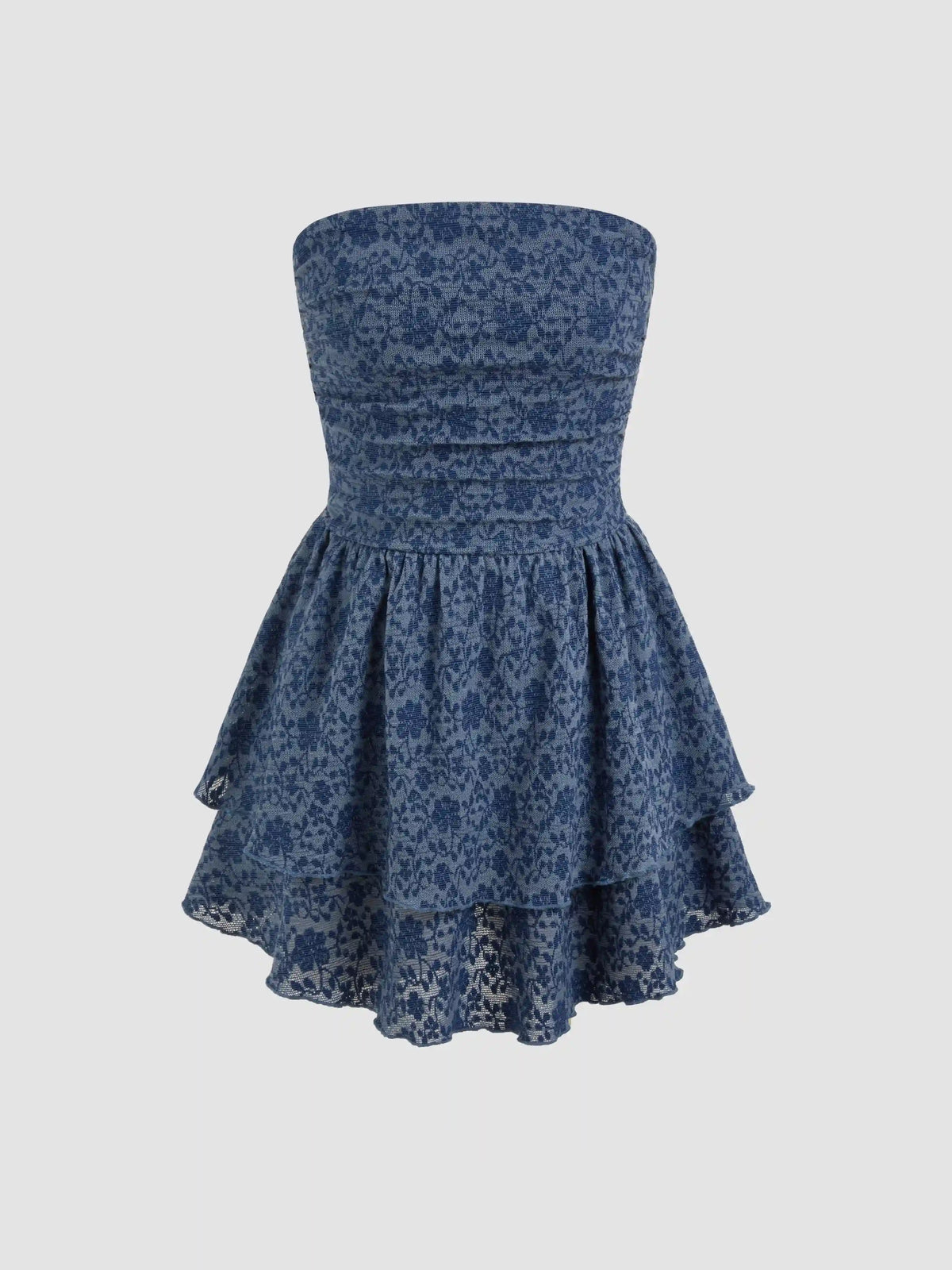 Lace Floral Ruched Layered Mini Dress