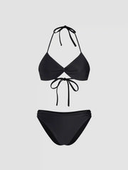 V-neck Twist Halter Cheeky Bikini Set