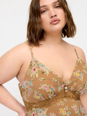 Floral V-neck Ruched Lace Slip Maxi Dress Curve & Plus