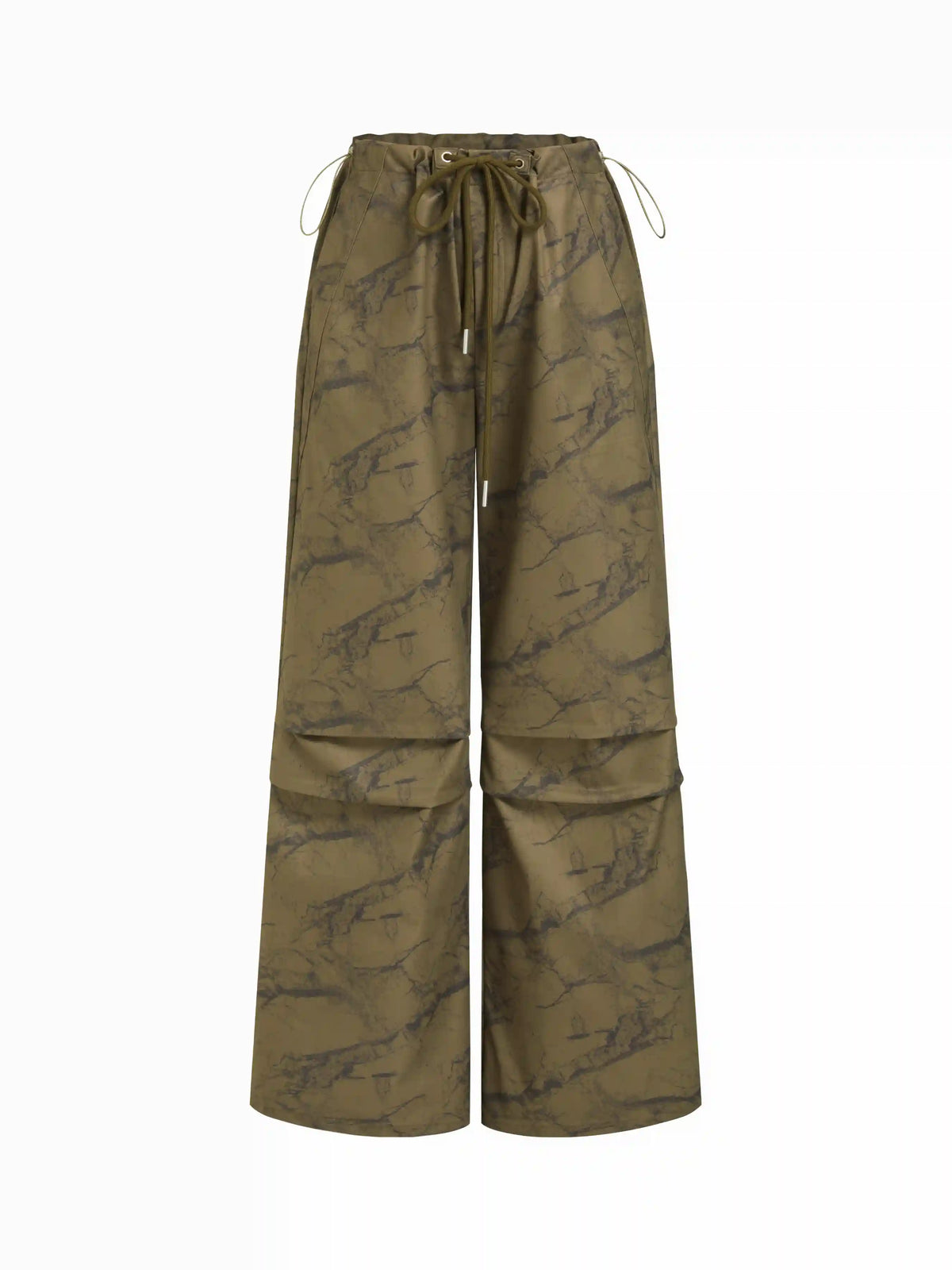 Mid Rise Tree Branch Pattern Ruched Drawstring Cargo Trousers