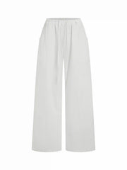 Cotton-blend Mid Rise Drawstring Straight Leg Trousers