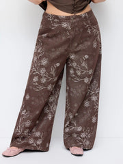 Cotton-blend Low Rise Floral Wide Leg Trousers Curve & Plus