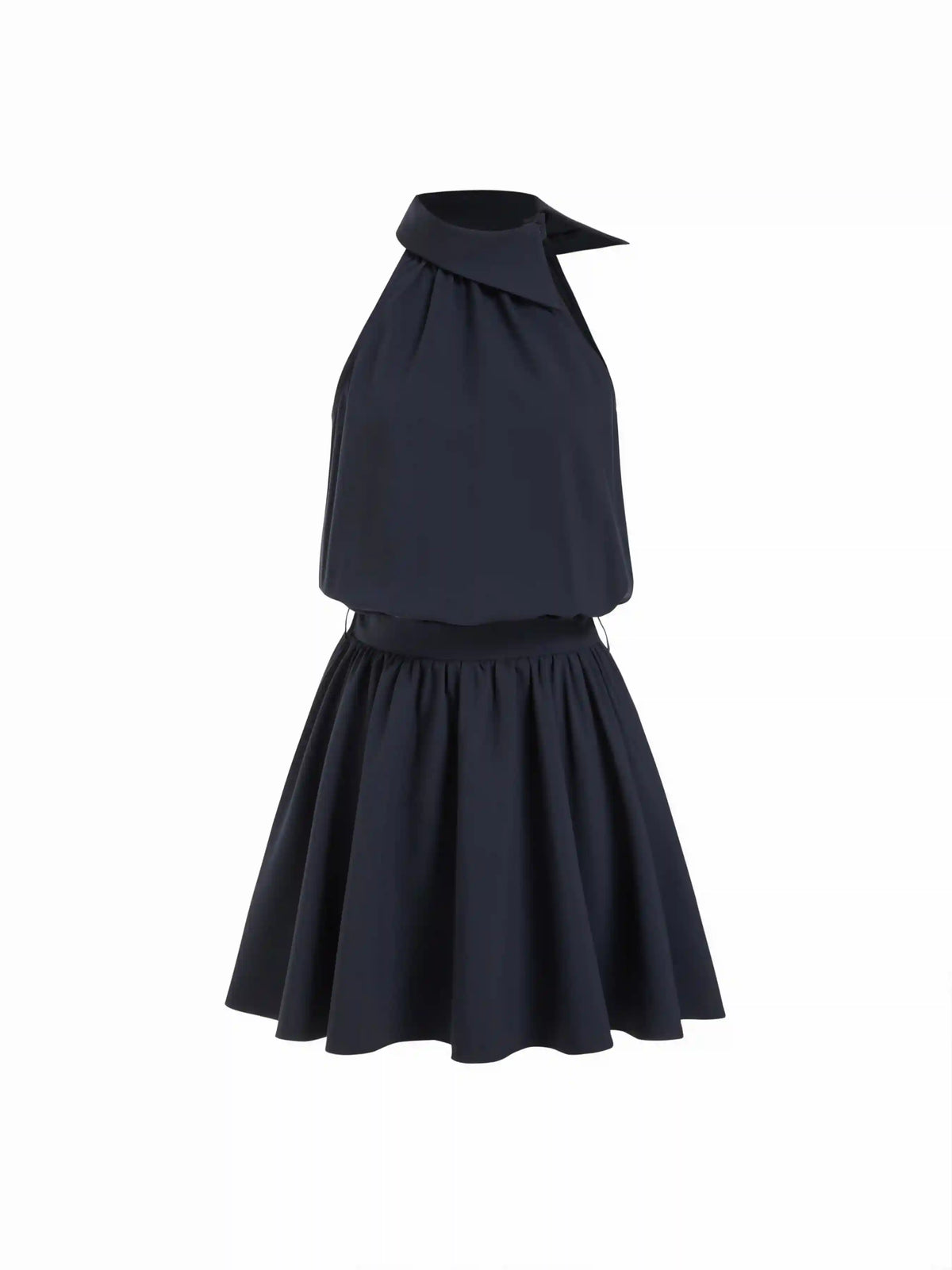 Asymmetrical Neck Mid Rise Flared Mini Dress