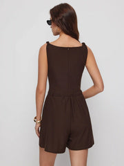 Square Neck Zipper Back Pocket Romper