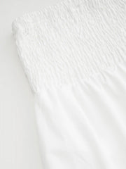 Cotton-blend Mid Rise Shirred Ruffle Hem Wide Leg Capri Trousers