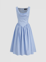 Cotton-blend Cowl Neck Ruffle Zipper Midi Dress