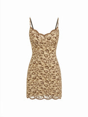 Lace Flocking Sweetheart Bodycon Mini Dress