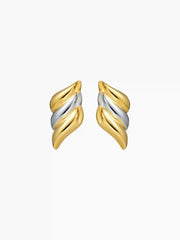TWO TONE PLEATED 18K GOLD PLATED STAINLESS STEEL STUD EARRINGS