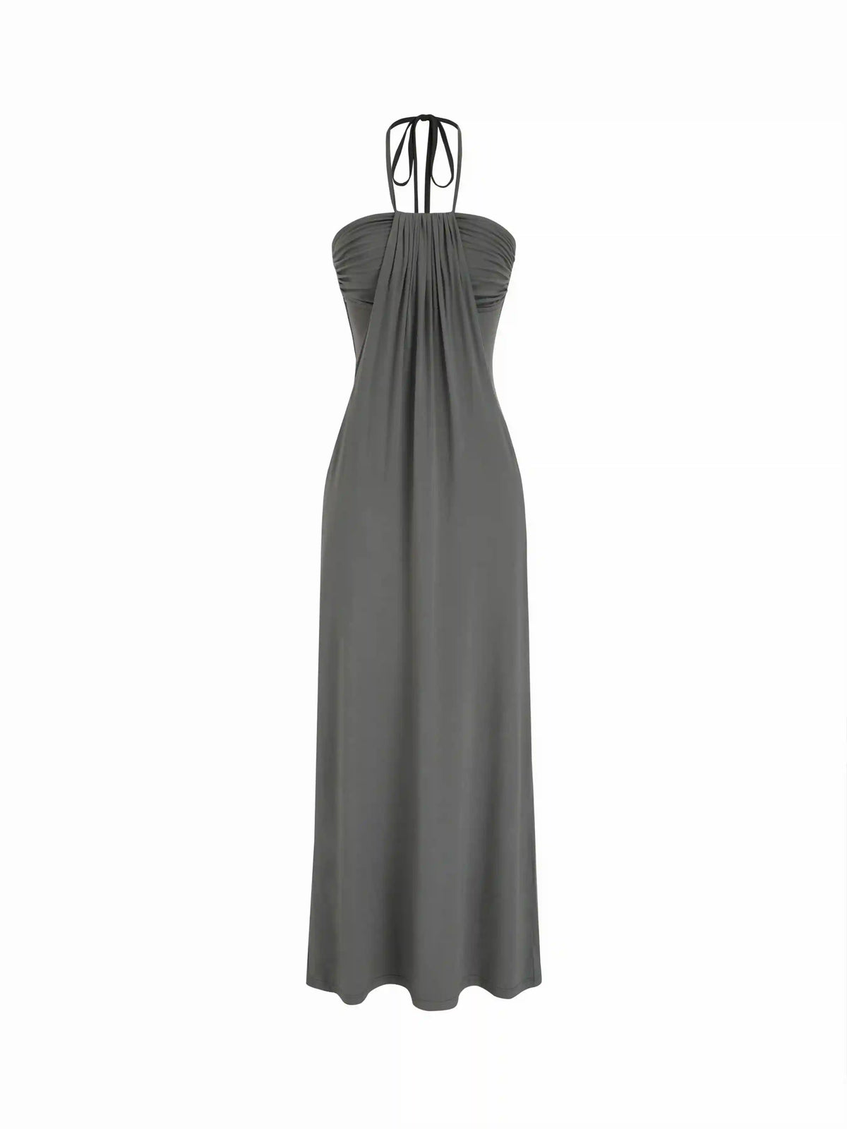 High Stretch Viscose Halter Neck Drawstring A-line Maxi Dress