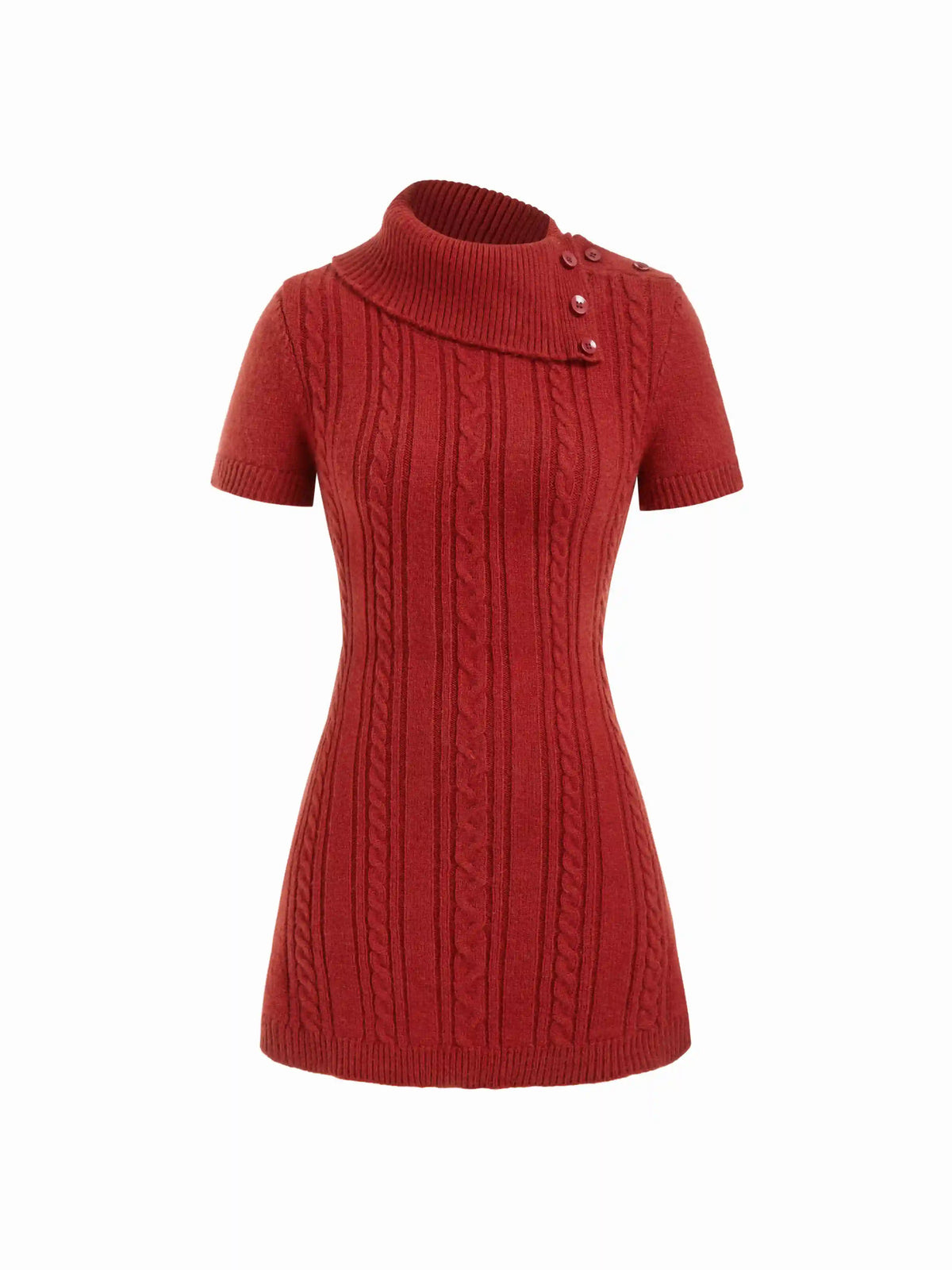 Cable Knit Asymmetrical Neck A-line Mini Dress