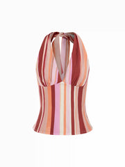 Striped Halter Neckline Blouse