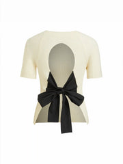 Knit Round Neck Bowknot Backless Top