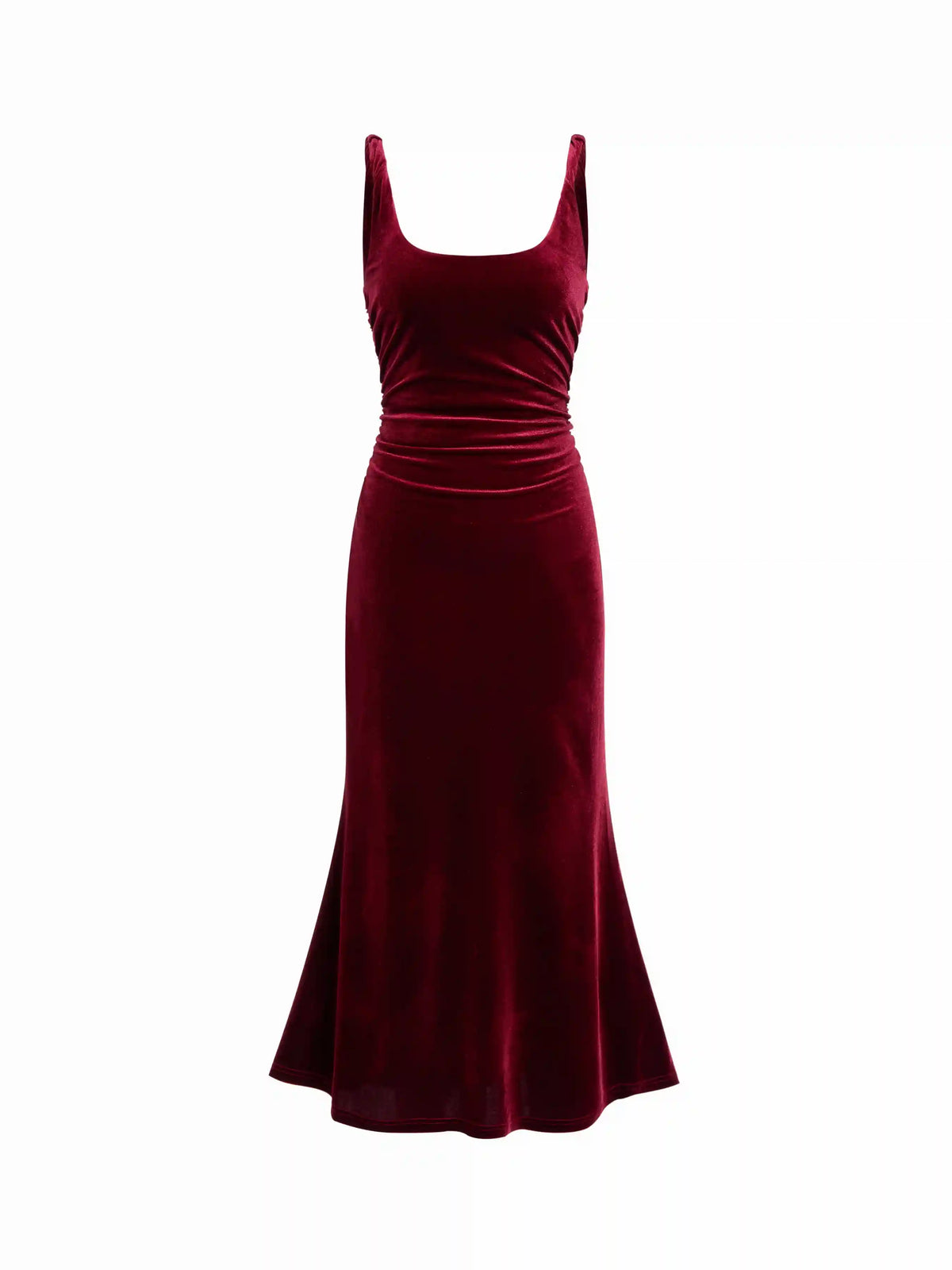Velvet Scoop Neckline Ruched Maxi Dress