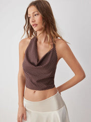 Chiffon Polka Dot Halter Neck Backless Top