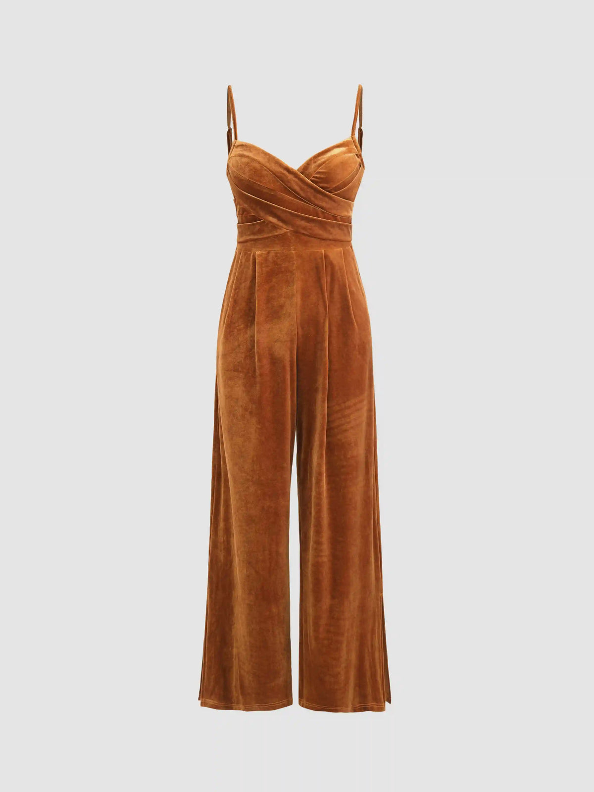 Velvet Solid Cross Wide Leg Jumpsuit