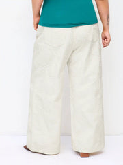 Denim Mid Rise Jacquard Floral Wide Leg Jeans Curve & Plus
