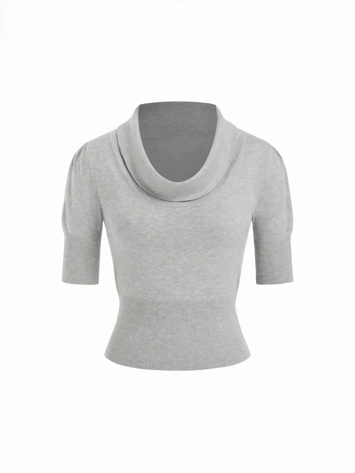 Knit Cowl Neck Puff Sleeve Top