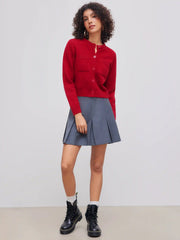 Round Neckline Solid Button Cardigan