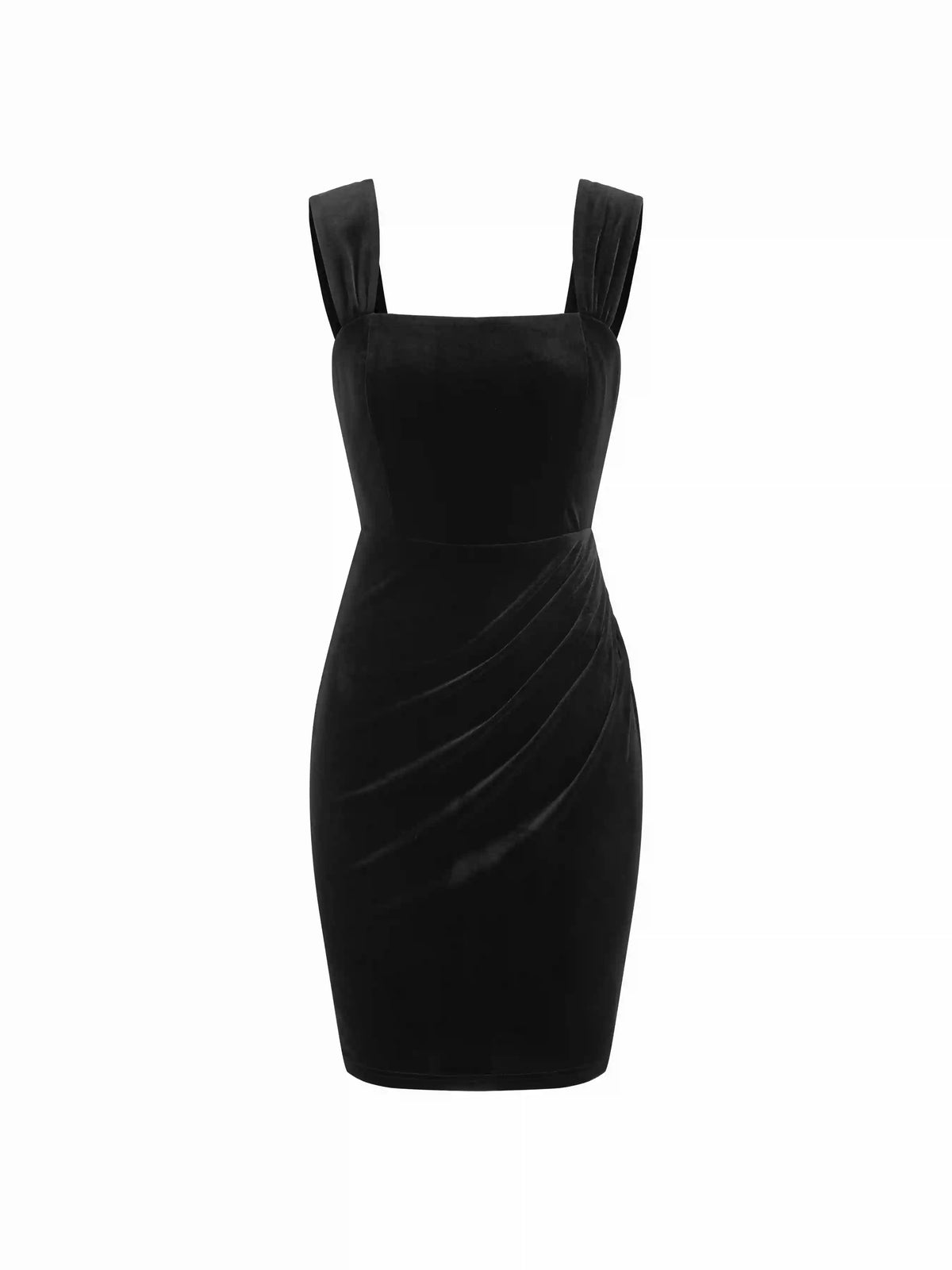 Velvet Square Neck Ruched Mini Pinafore Dress