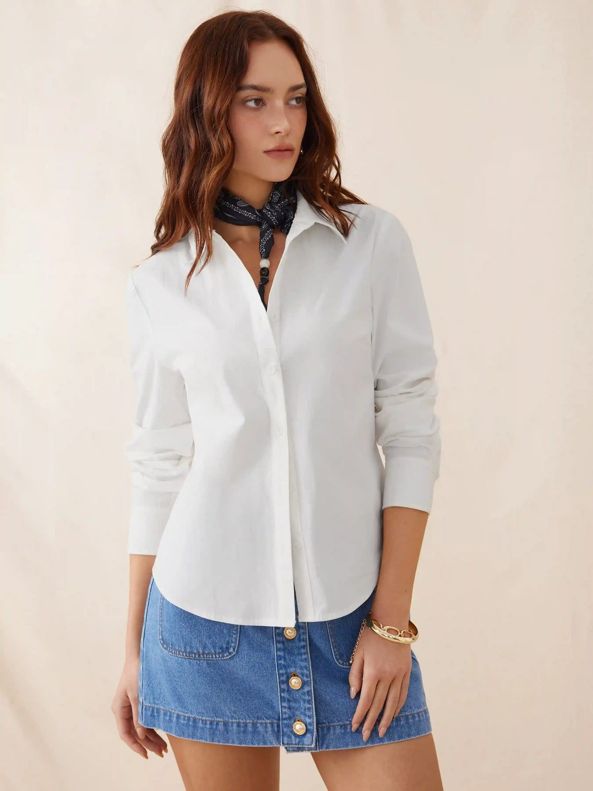 Stretch Cotton Collar Button Long Sleeve Shirt