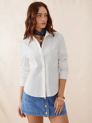 Stretch Cotton Collar Button Long Sleeve Shirt
