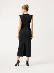 Jersey V-Neck Ruched Split Maxi Dress