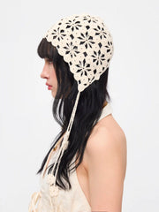 FLORAL KNITTED FRINGED HAT