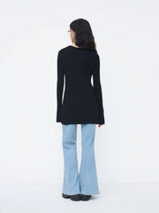 Knit V-neck Button Metal Detail Cardigan
