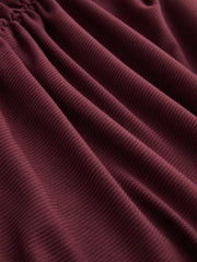 V-neck Solid Ruched Long Bell Sleeve Tee