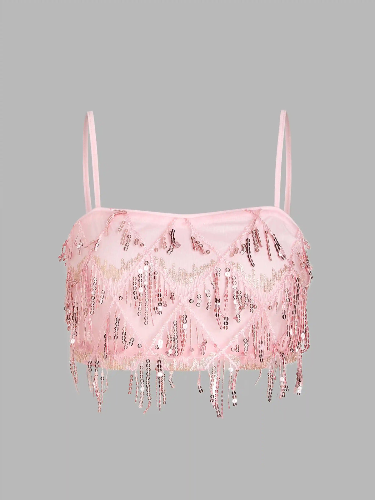 Sequins Tassel Crop Cami Top