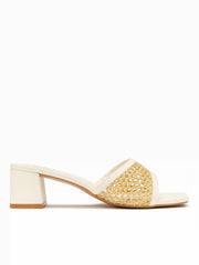 WOVEN CHUNKY HEELED MULE SANDALS