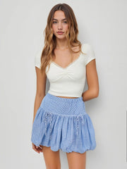 Bowknot Gingham Bubble Hem Mini Skirt