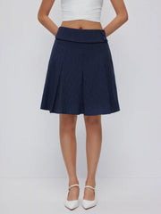 Mid Rise Striped Pleated Pocket Midi Skirt