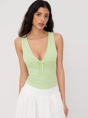 V-neck Gingham Bowknot Tank Top