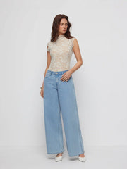 Lace Floral Stand Collar Sleeveless Bodysuit