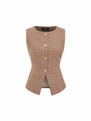 Wool-look Houndstooth Metal Detail Blazer Vest