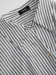 Cotton-blend Collar Striped Knotted Roll-up Sleeve Jumpsuit Curve & Plus