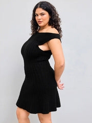 Cable Knit Boat Neck Solid Mini Dress Curve & Plus