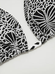 Halter Neckline Floral Beaded Triangle Tie Side Bikini Set