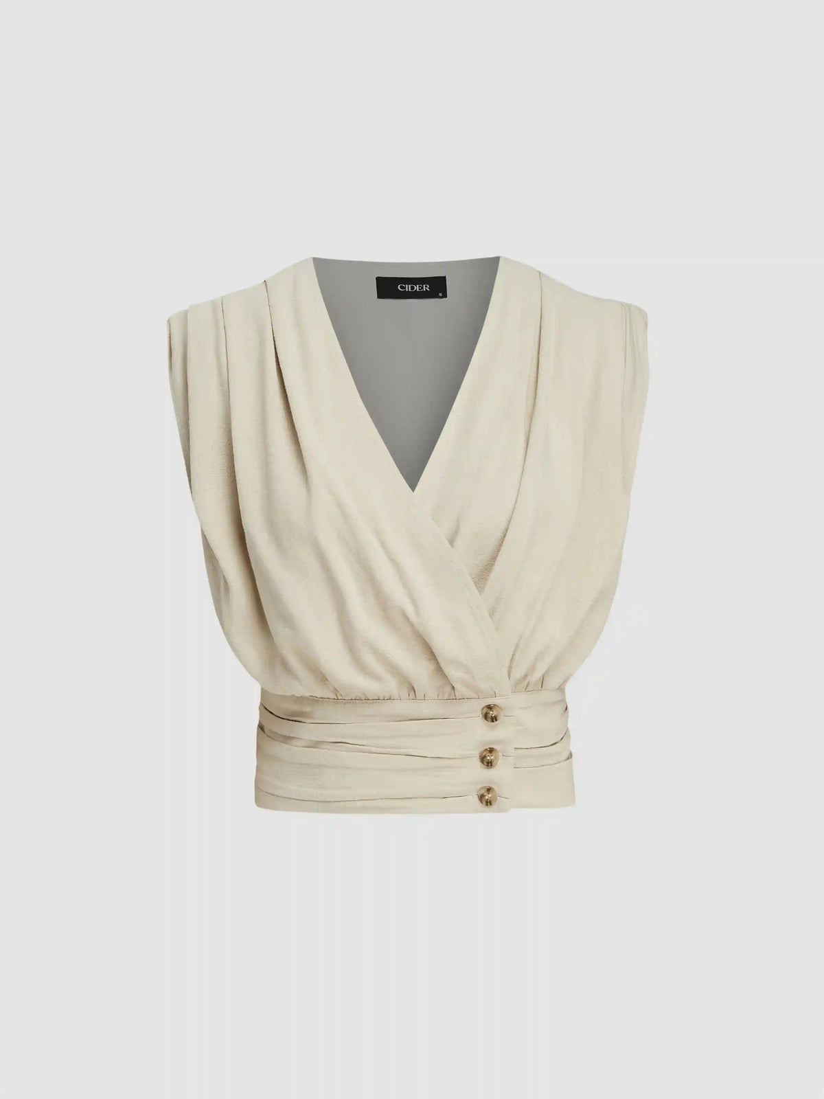 V-neck Ruched Button Corset Solid Tank Top