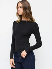 Knit Wool Round Neckline Long Sleeve Top