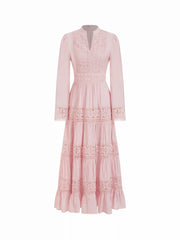 Sweetheart Floral Lace Bell Sleeve Flared Maxi Dress