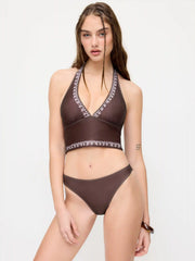High Stretch Aztec Halter Neck Tankini & Low Rise Bikini Bottom Bikini Set